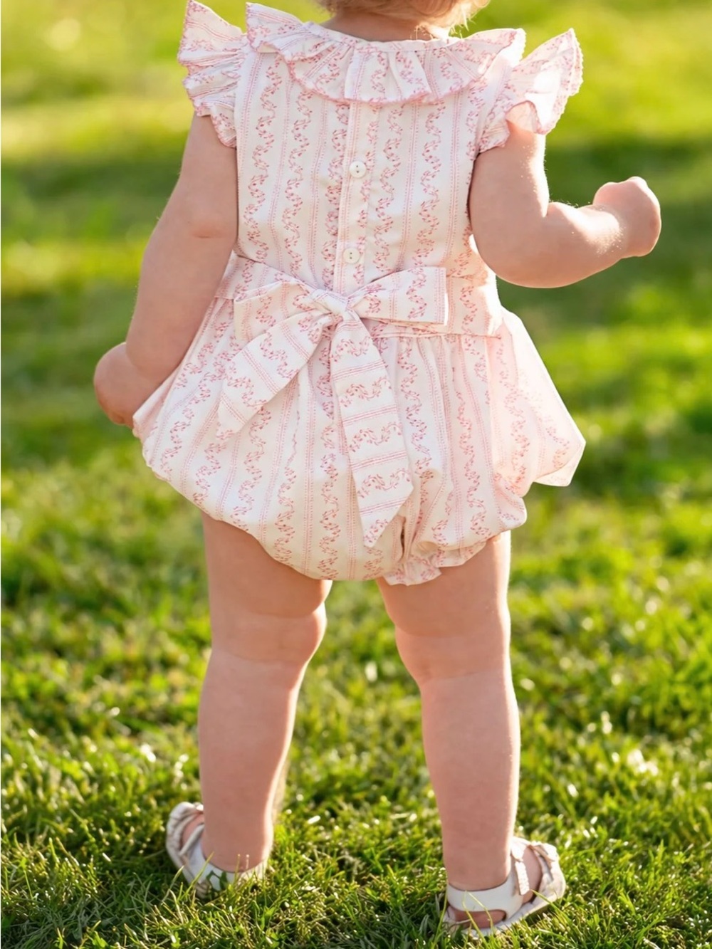 Smockingbird Pink Vine Smocked Bubble - Picture 3 of 5
